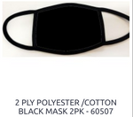 2 PLY Polyester/Cotton Black Face Mask  2 PK