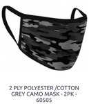 2 PLY Polyester/Cotton Grey Camo Mask 2PK