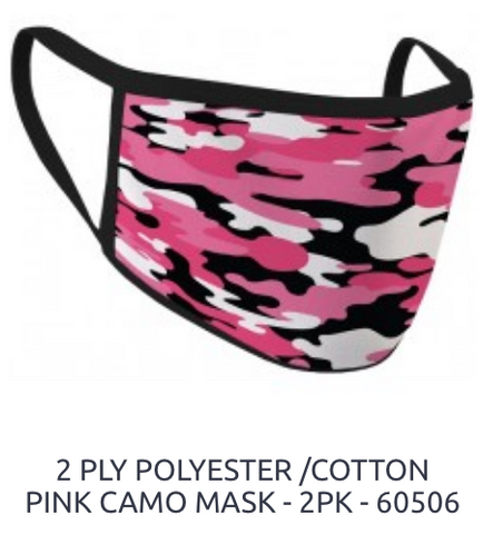 2 PLY Polyester/Cotton Pink Camo Mask 2PK