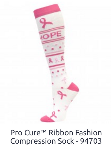 Pro Cure Ribbon Fashion Compression Sock White/Pink